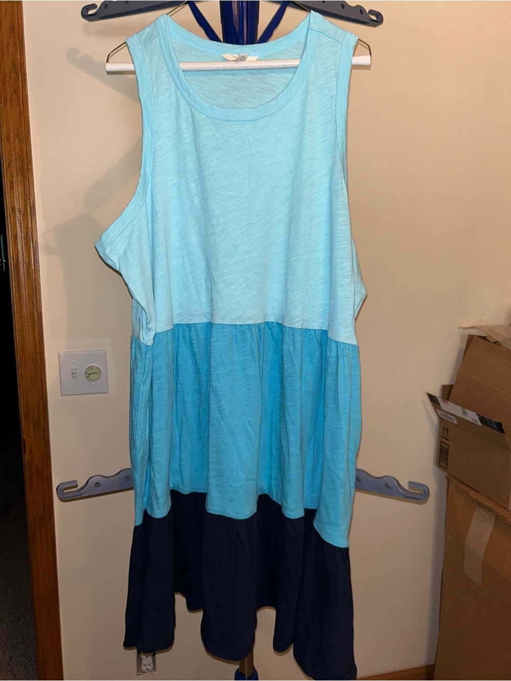 NWT Terra & Sky Light Aqua and Navy Colorblock Ombré Mini Dress 2X